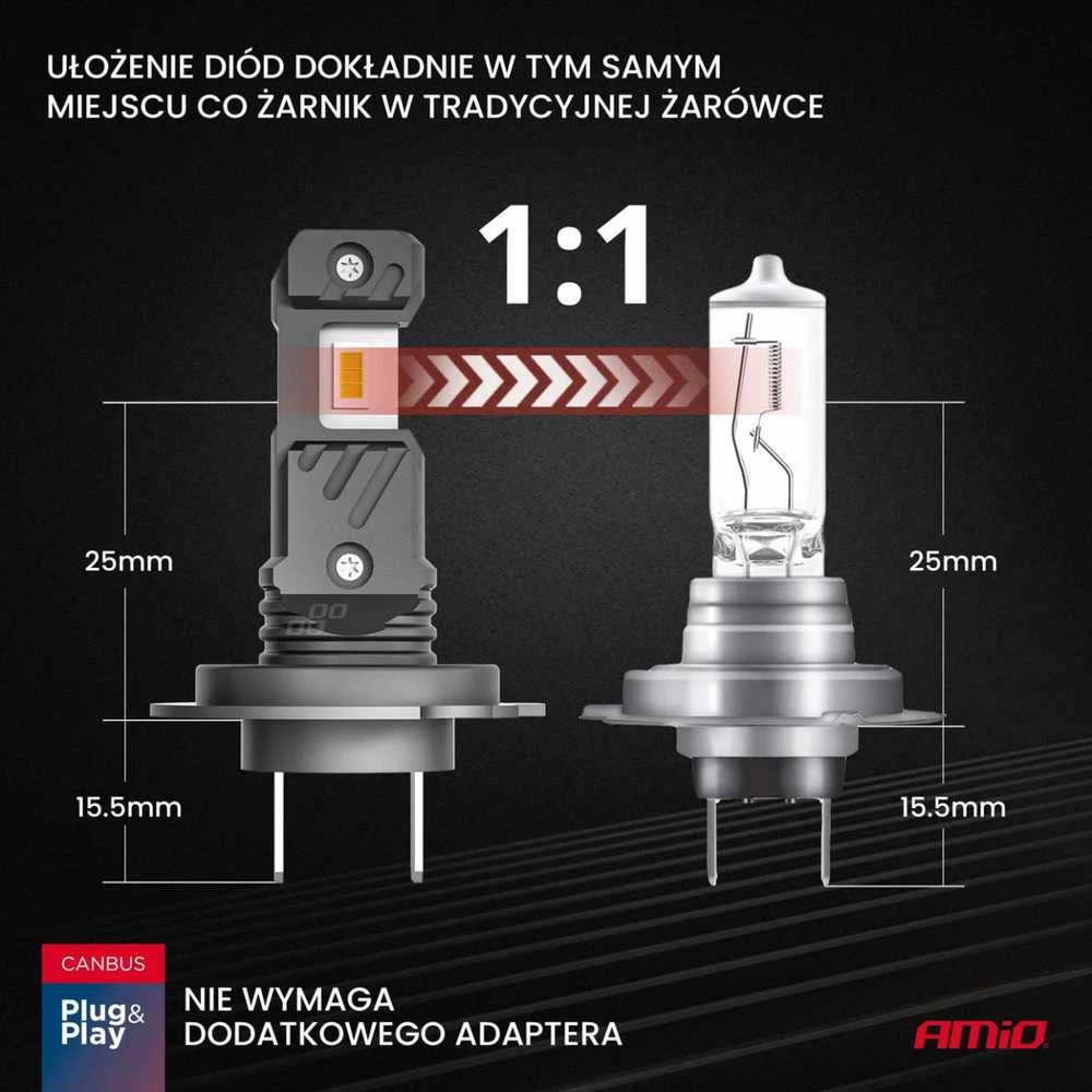 LED žibintų lemputės Hybrid series H7 H18 6000K Canbus 60W AMIO-04115