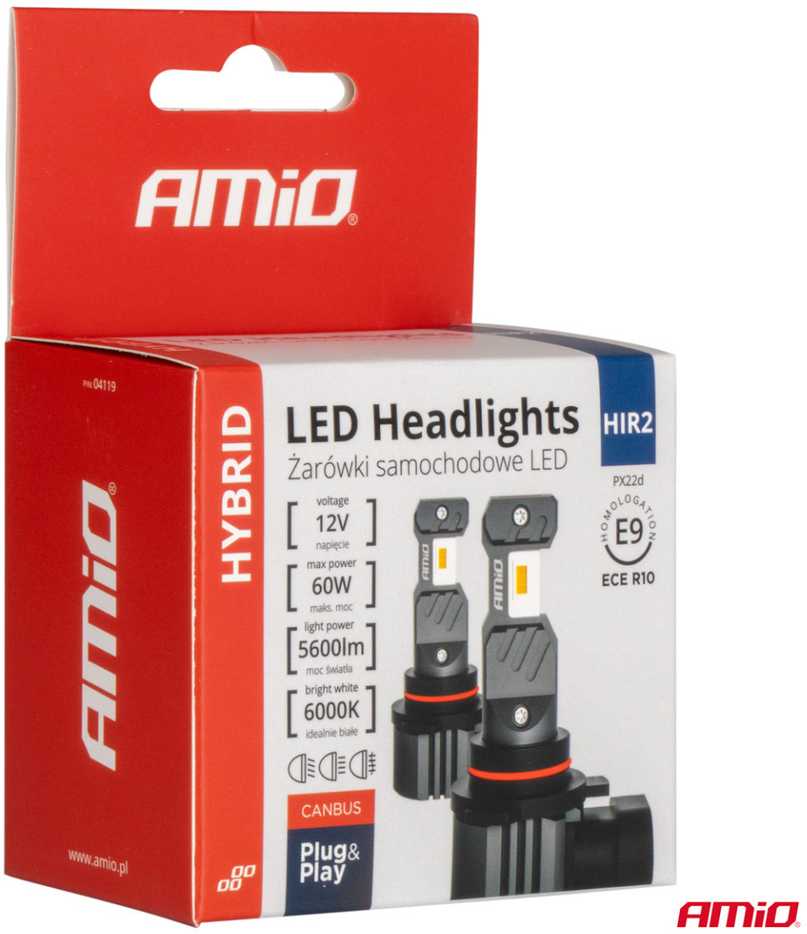 LED žibintų lemputės Hybrid series HIR2 6000K Canbus 60W, AMIO-04119