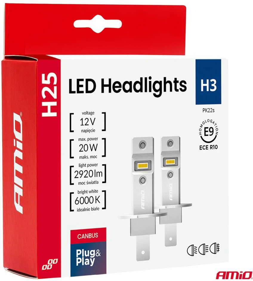 LED žibintų lemputės Series H25 CANBUS H3 12V 20W, AMIO-04710