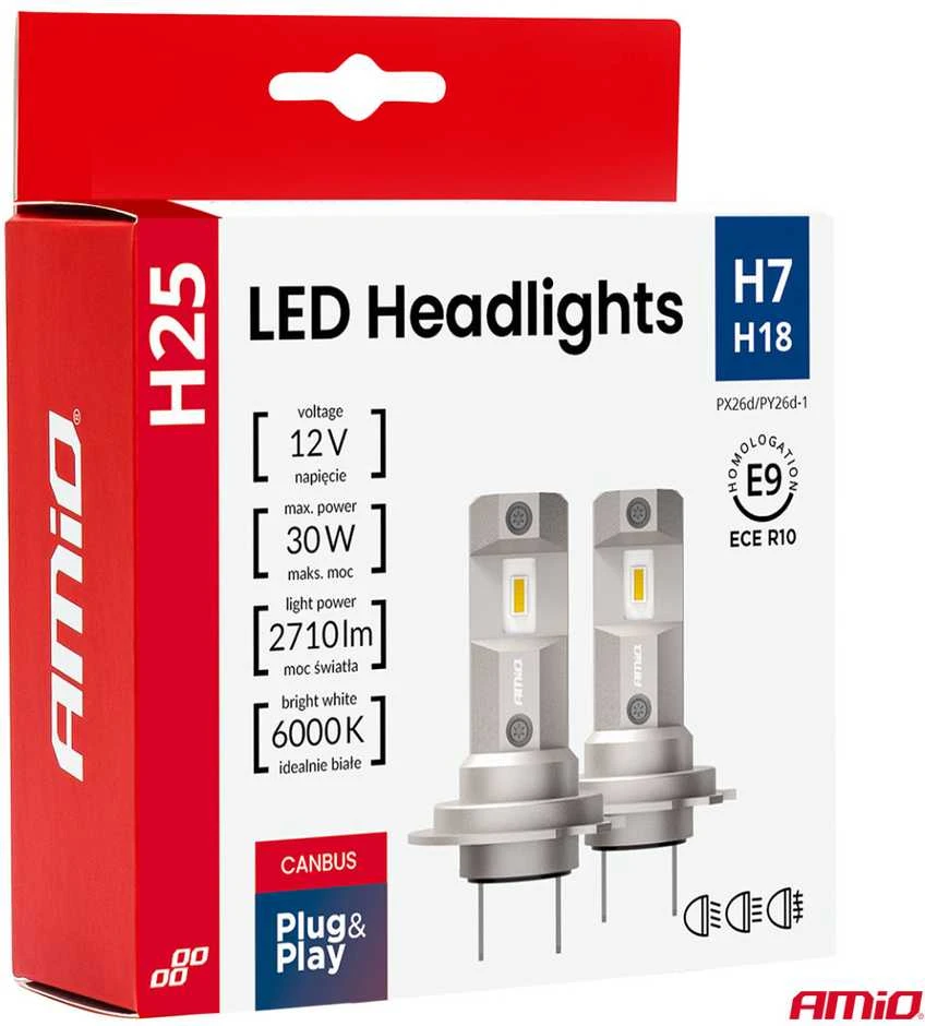 LED žibintų lemputės Series H25 CANBUS H7 H18 12V 30W, AMIO-04712