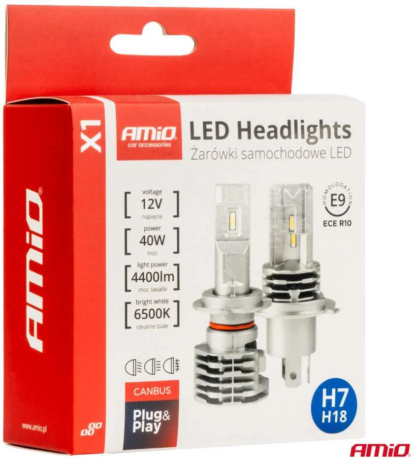 LED automobilių lemputės x1 serija h7 6500k canbus amio-02966