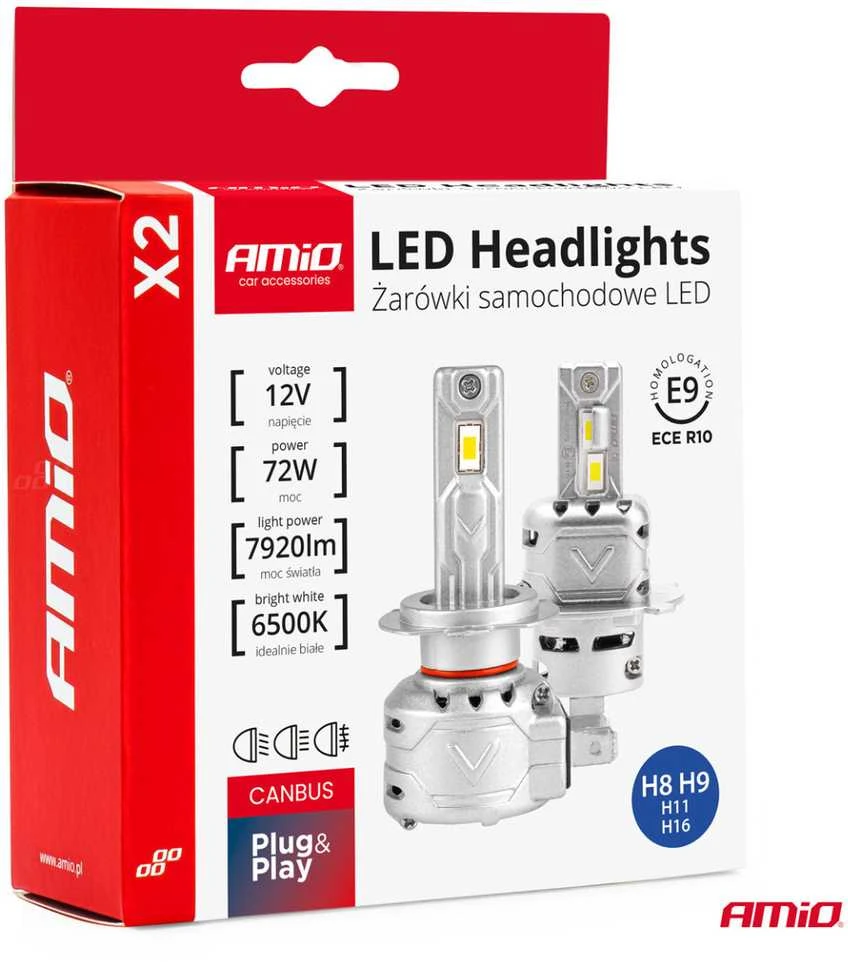 LED žibintų lemputės X2 Series H8/H9/H11/H16 AMiO-02974