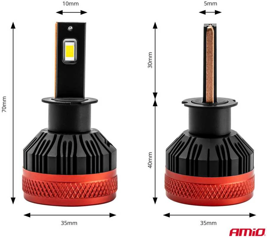 H3 LED lemputės su techniniais matmenų brėžiniais