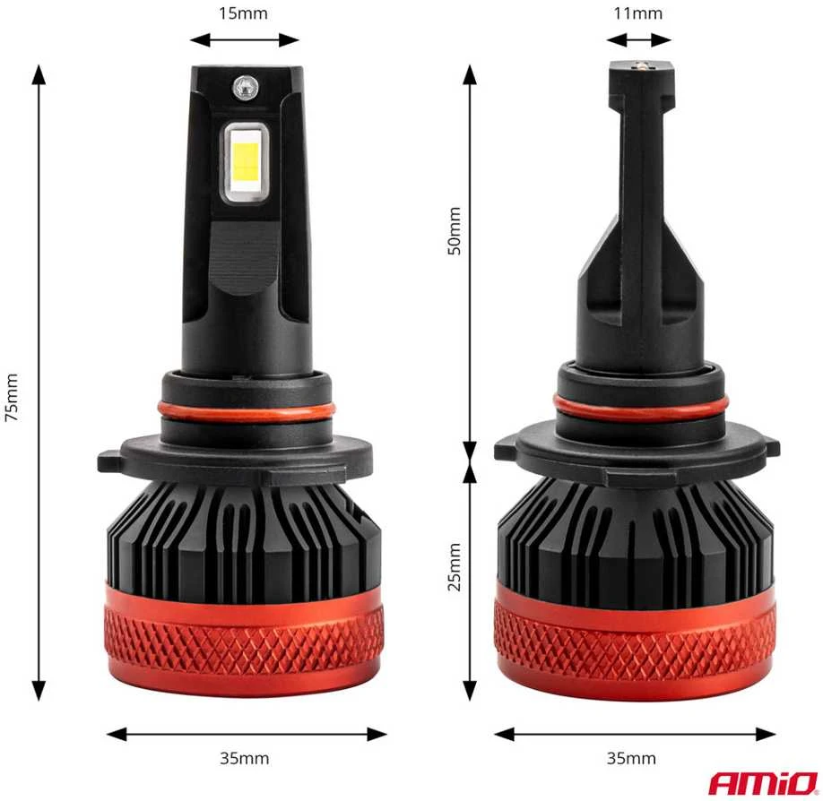 LED lemputės X3 HB4 su techniniais matmenimis