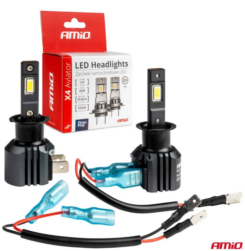 LED žibintų lemputės X4-series AVIATOR H3 6500K max 44W AMIO-03762