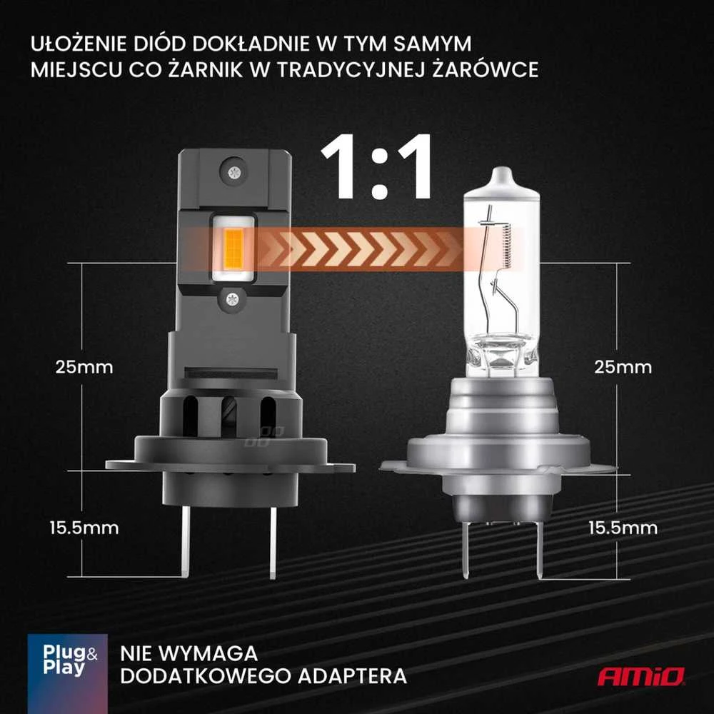 LED žibintų lemputės X4-series AVIATOR H7/H18 6500K max 44W AMIO-03764