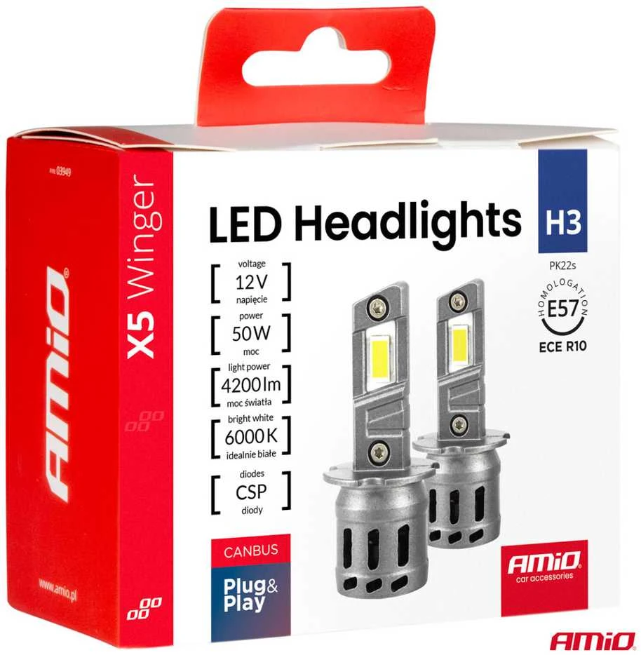 LED žibintų lemputės X5-series WINGER H3 6000K max 30W AMIO-03944