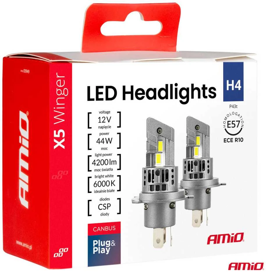 LED žibintų lemputės X5-series WINGER H4 6000K max 50W AMIO-03945