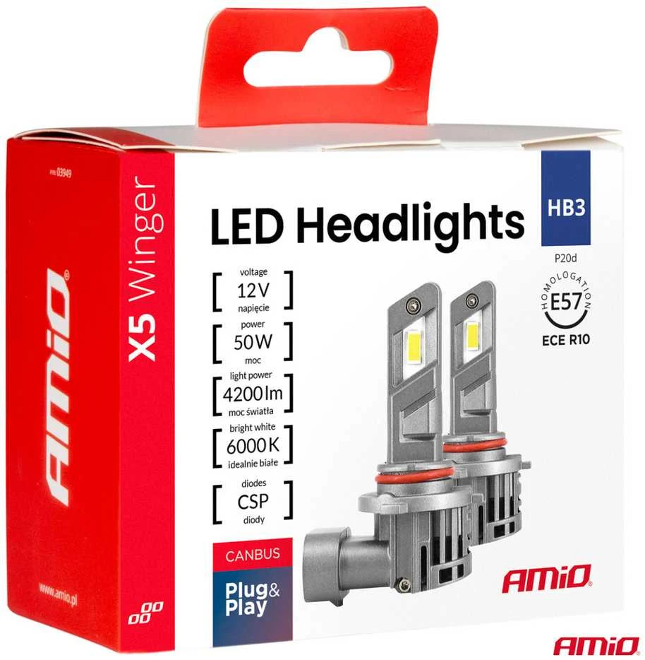 LED žibintų lemputės X5-series WINGER HB3 6000K max 50W AMIO-03948