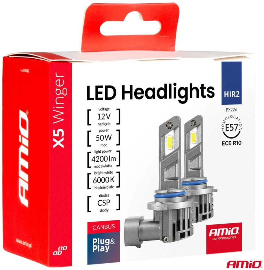 LED automobilių lemputės x5 serijos winger hir2 6000k canbus amio-03950