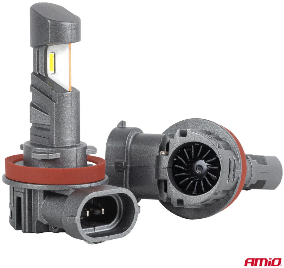 Żarówki samochodowe ledr su homologacją drogową r37 e-mark h11 pnp fan 18w amio-05120
