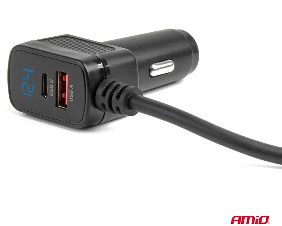 Lizdo skirstytuvas 12/24V su 3x USB-A, USB-C, QC3.0, PD3.0 148W AMIO-04836