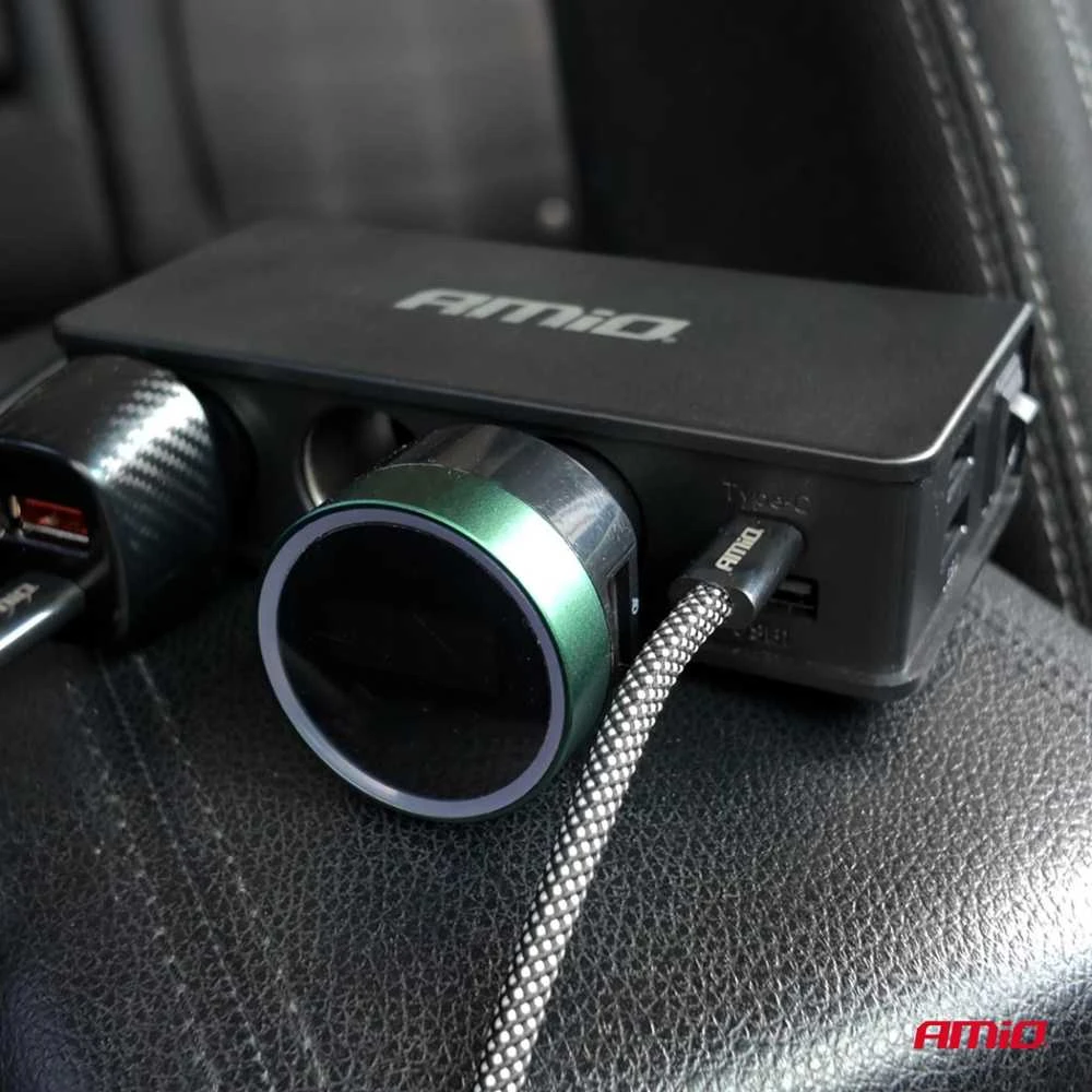Lizdo skirstytuvas 12/24V su 3x USB-A, USB-C, QC3.0, PD3.0 148W AMIO-04836