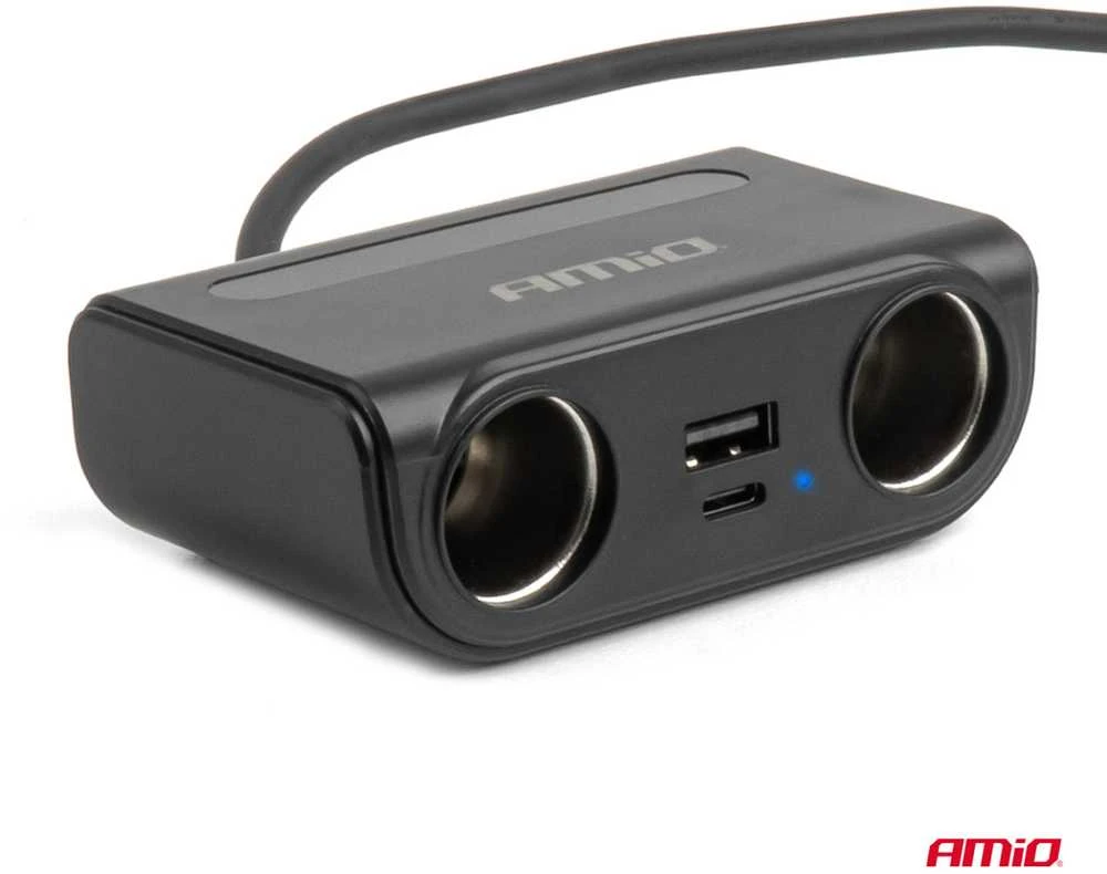 Lizdo skirstytuvas 12/24V su USB-C USB-A QC3.0 PD3.0 120W AMIO-04837