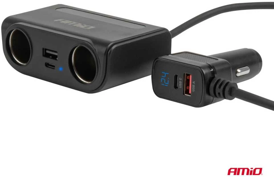 Lizdo skirstytuvas 12/24V su USB-C USB-A QC3.0 PD3.0 120W AMIO-04837