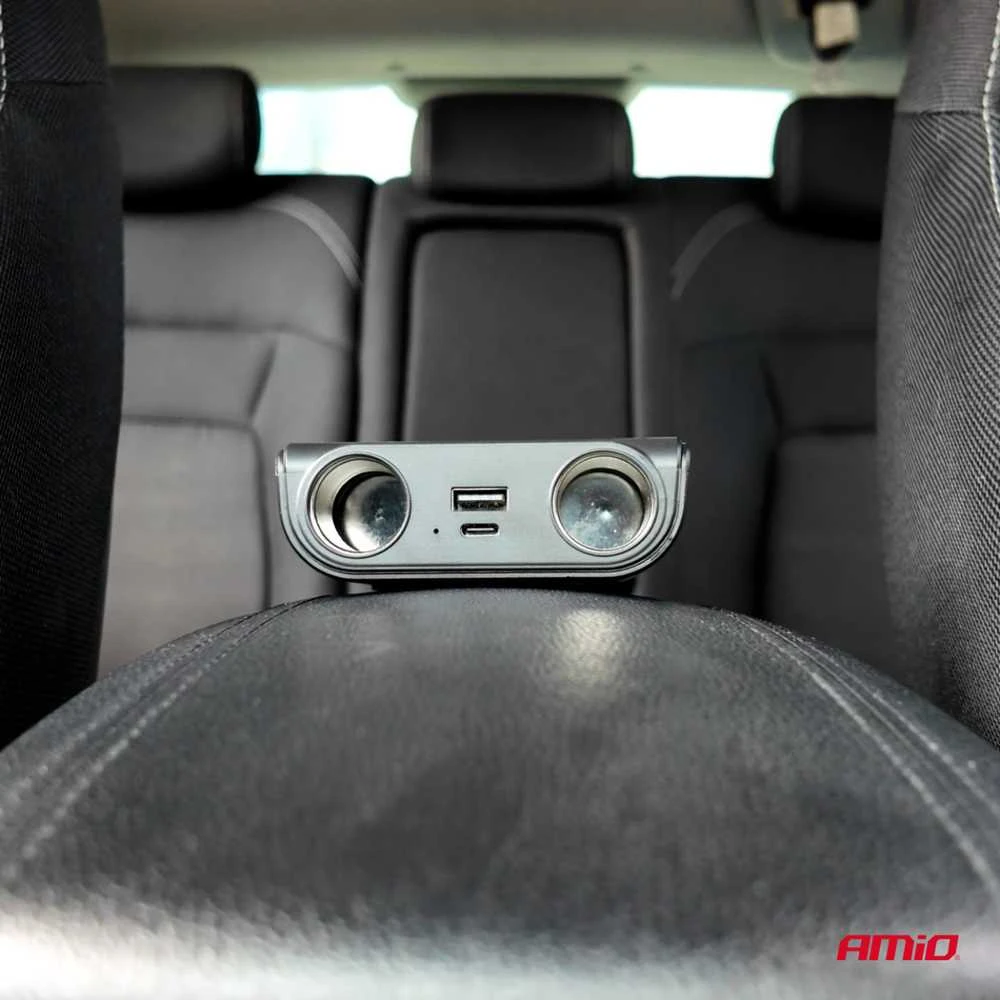 Lizdo skirstytuvas 12/24V su USB-C USB-A QC3.0 PD3.0 120W AMIO-04837