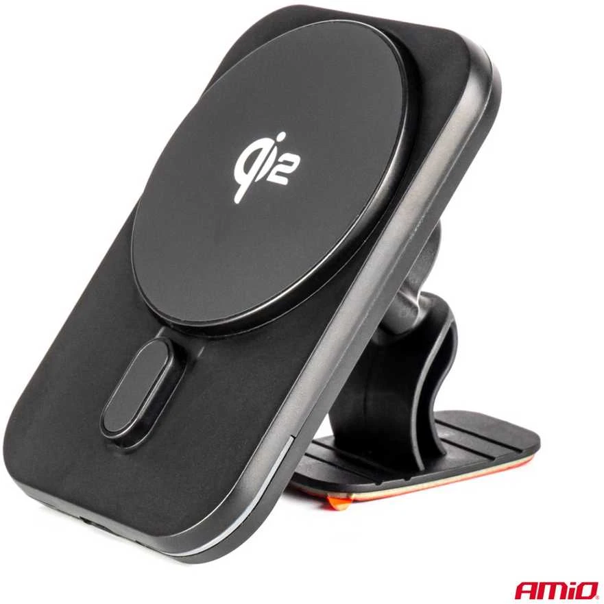 Magnetinis belaidis automobilinis įkroviklis Qi2 15W – prie ventiliacijos/prietaisų skydelio AMIO-04180