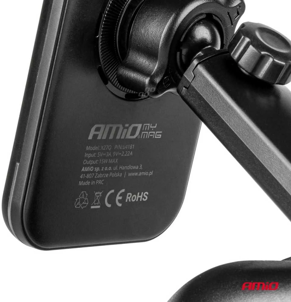 Magnetinis belaidis automobilinis įkroviklis Qi2 15W – prie lango/prietaisų skydelio AMIO-04181