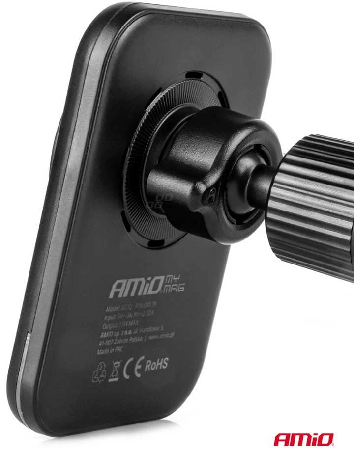 Magnetinis belaidis automobilinis įkroviklis Qi2 15W – prie ventiliacijos/prietaisų skydelio AMIO-04179
