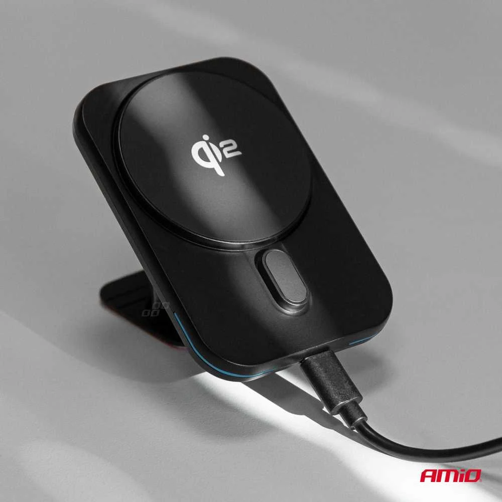 Magnetinis belaidis automobilinis įkroviklis Qi2 15W – prie ventiliacijos/prietaisų skydelio AMIO-04180