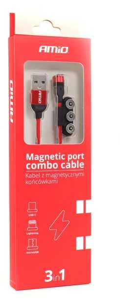Maitinimo laidas Amio, Lightning/USB-C/Micro USB, 1 m