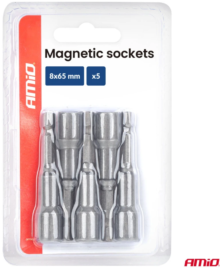Magnetinių galvučių suktuvui rinkinys, 1/4" HEX, 8 x 65 mm, 5 vnt., AMIO-04938