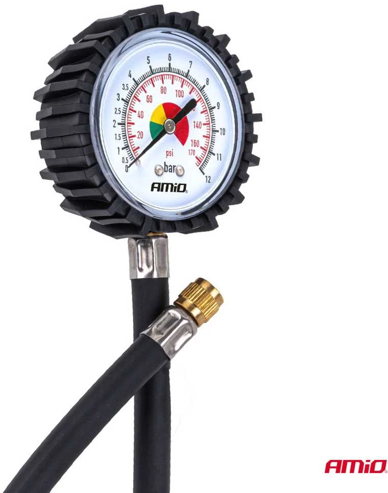 Mechaninis manometras su 30 cm žarna, 12 bar, AMIO-04468
