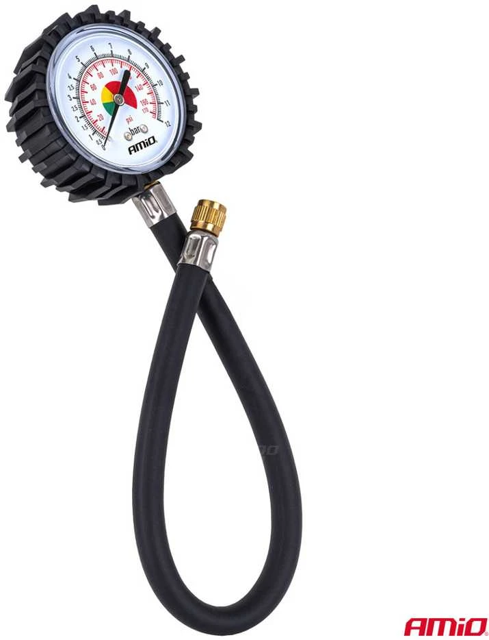 Mechaninis manometras su 30 cm žarna, 12 bar, AMIO-04468