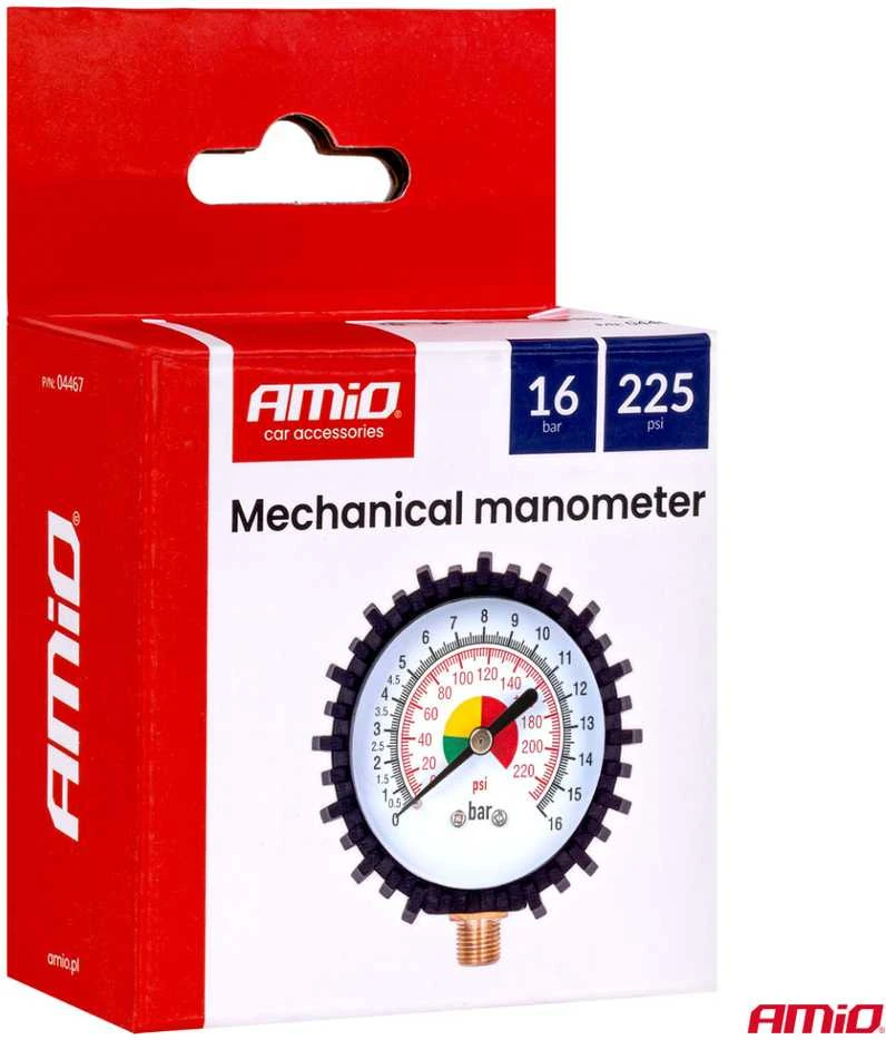Mechaninis manometras su guminėmis apsaugomis 16 bar G 1/4″, AMIO-04467