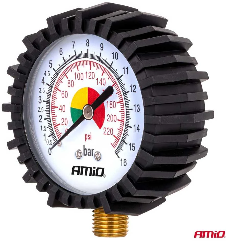 Mechaninis manometras su guminėmis apsaugomis 16 bar G 1/4″, AMIO-04467