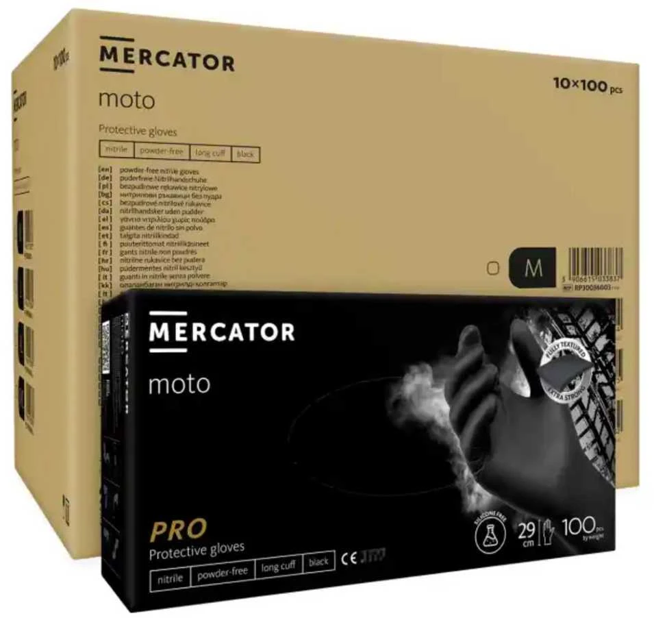 Mercator Medical Nitrilinės pirštinės MERCATOR MOTO, juodos, XXL, 100 vnt.