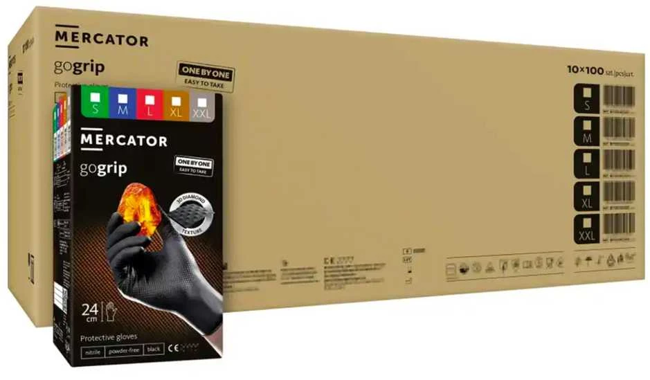 Mercator Medical Nitrilinės pirštinės Mercator GoGrip ONE-BY-ONE, juodos, XXL, 100 vnt.