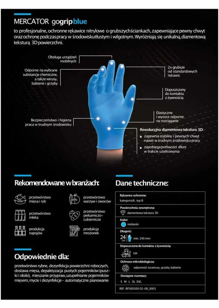 Rękawice Mercator Medical Nitrilo pirštinės GoGrip juodas, dydis M, 50 vnt.
