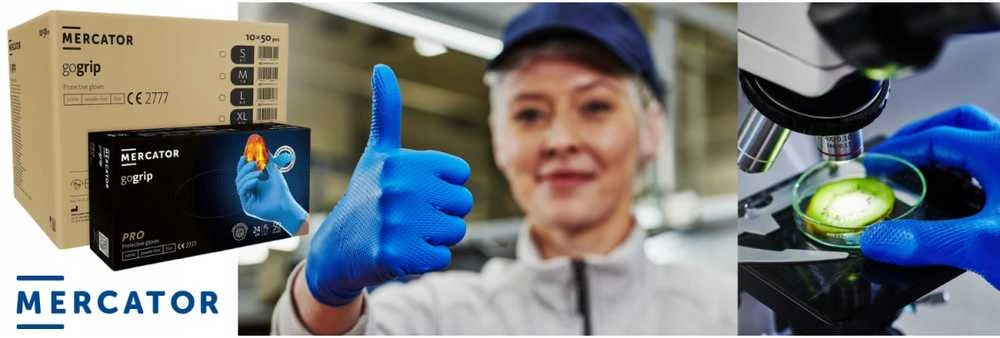 Rękawice Mercator Medical Nitrilo pirštinės GoGrip mėlynas, dydis S, 50 vnt.