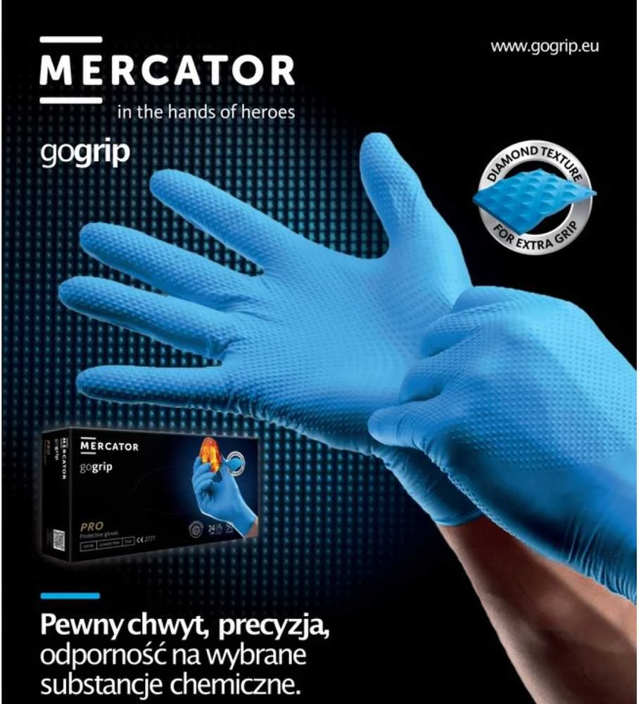 Mercator Medical Nitrilo pirštinės GoGrip juodas, dydis L, 50 vnt.