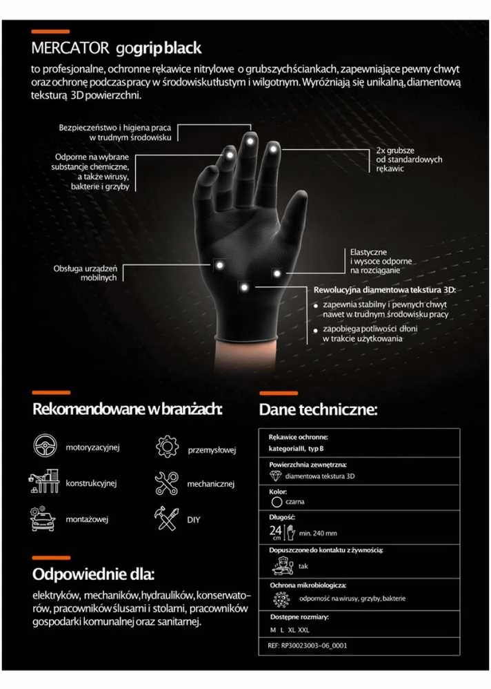 Mercator Medical Nitrilo pirštinės GoGrip juodas, dydis XXL, 50 vnt.