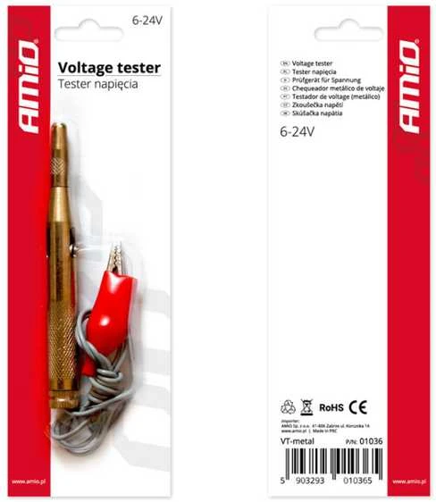 Metalinis įtampos testeris 6–24V su adatine galvute AMIO-01036