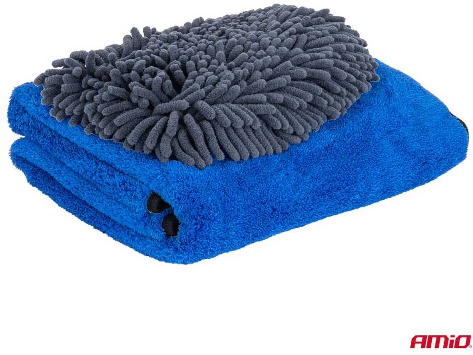 Mikropluošto plovimo pirštinė ir džiovinimo rankšluostis automobiliui 94 / 800 GSM, 20×26 cm / 60×90 cm – AMIO-04489