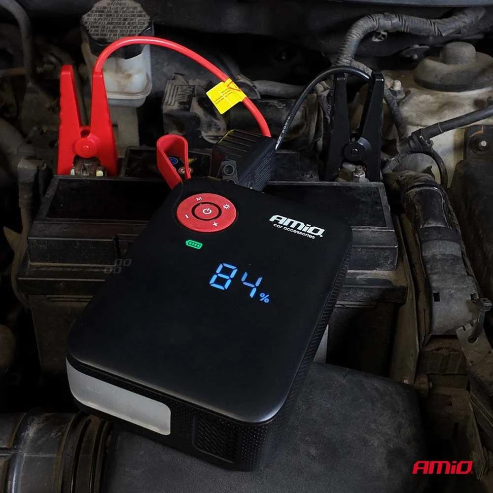 Mini 4in1 Automobilinis užvedimo įrenginys/LED/kompresorius/Powerbank 12V 7,2Ah 600A PRO AMIO-04675