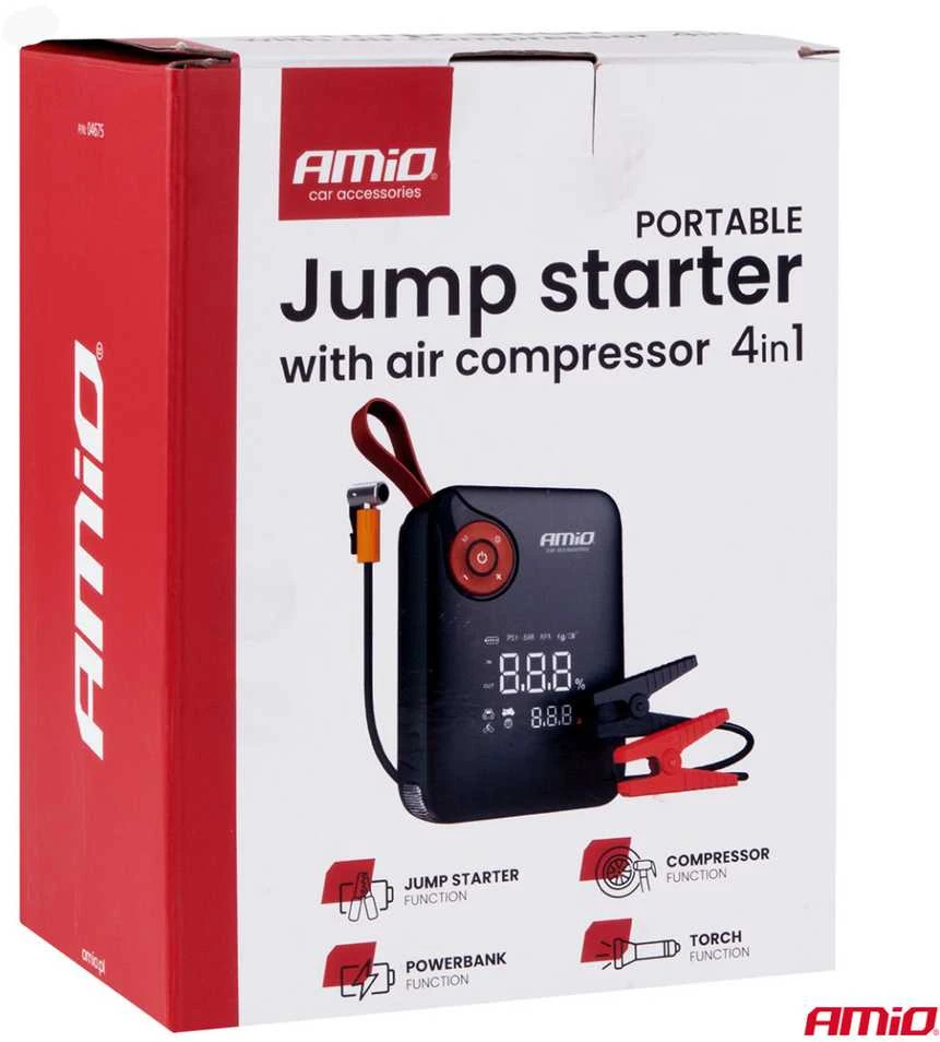 Mini 4in1 Automobilinis užvedimo įrenginys/LED/kompresorius/Powerbank 12V 7,2Ah 600A PRO AMIO-04675