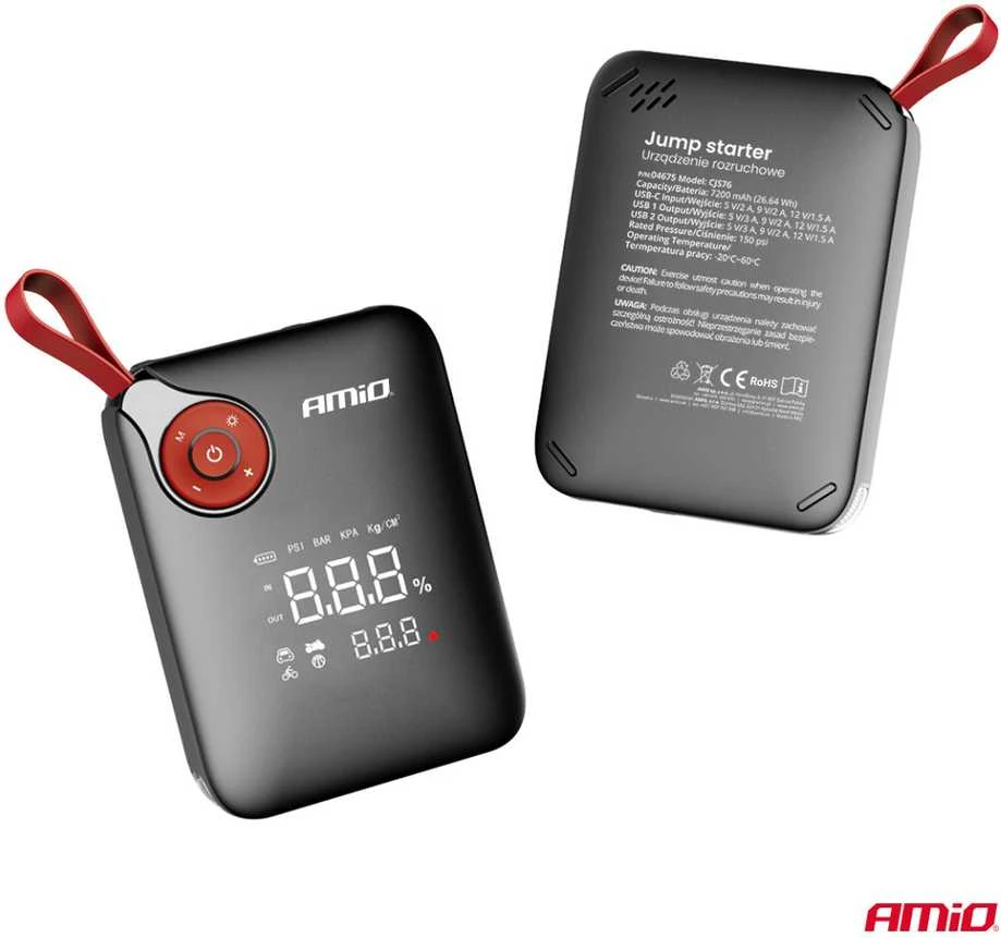 Mini 4in1 Automobilinis užvedimo įrenginys/LED/kompresorius/Powerbank 12V 7,2Ah 600A PRO AMIO-04675