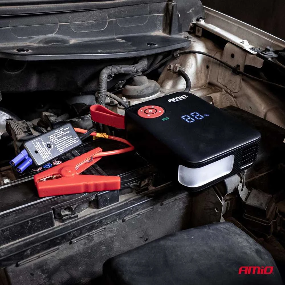 Mini 4in1 Automobilinis užvedimo įrenginys/LED/kompresorius/Powerbank 12V 7,2Ah 600A PRO AMIO-04675