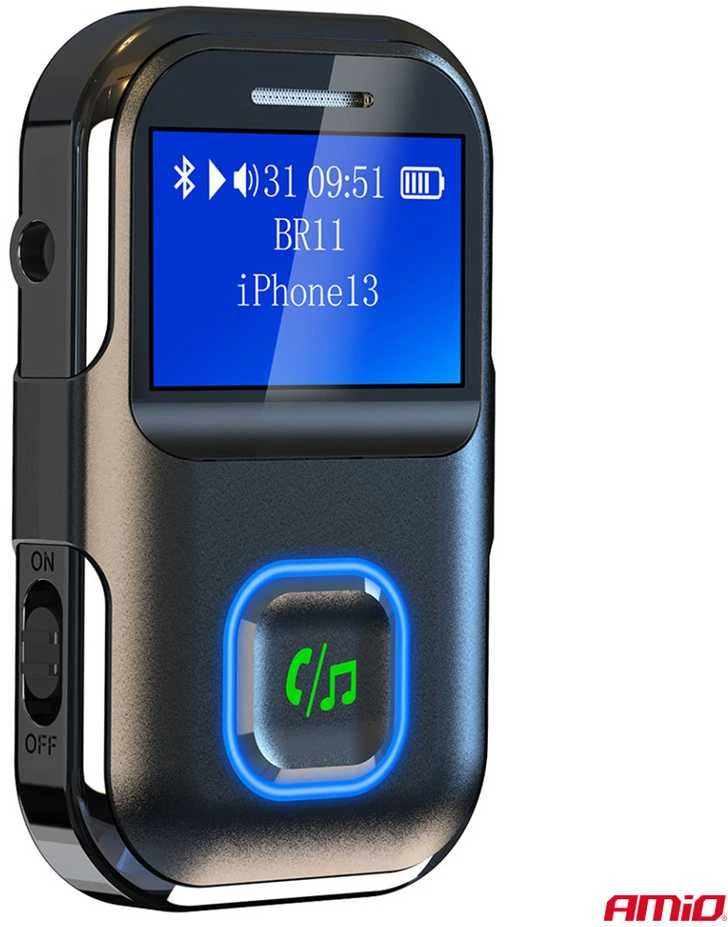 Bluetooth siųstuvas-imtuvas su LCD ekranu ir šviečiančiu mygtuku