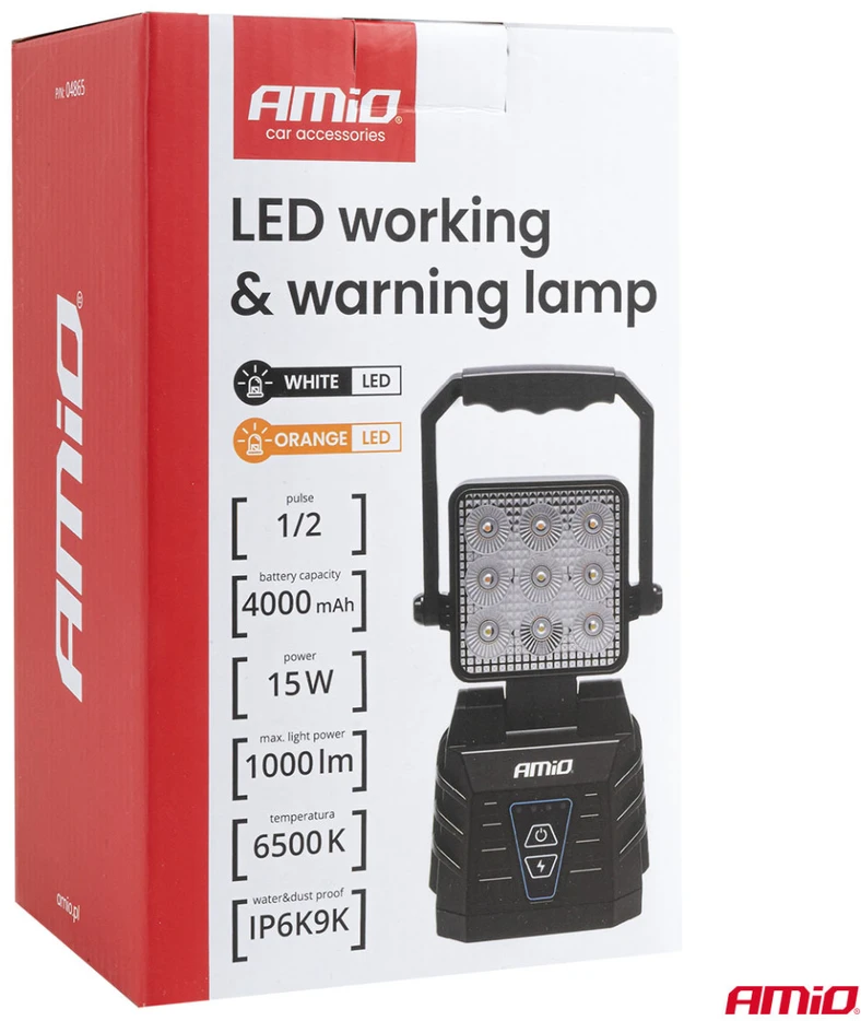 Nešiojama LED darbo ir įspėjamoji lempa 15W (BATT) AMIO-04865