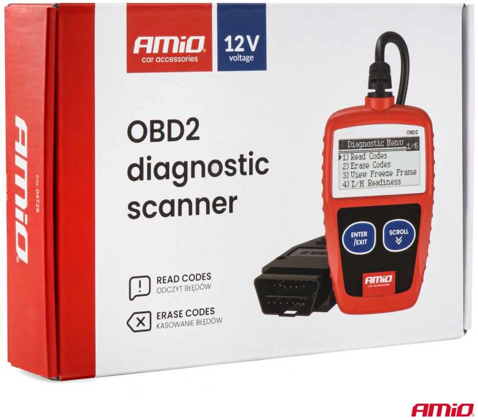 OBD2 diagnostikos skaitytuvas AMIO-04729, 110,3×69,5×20,2 mm