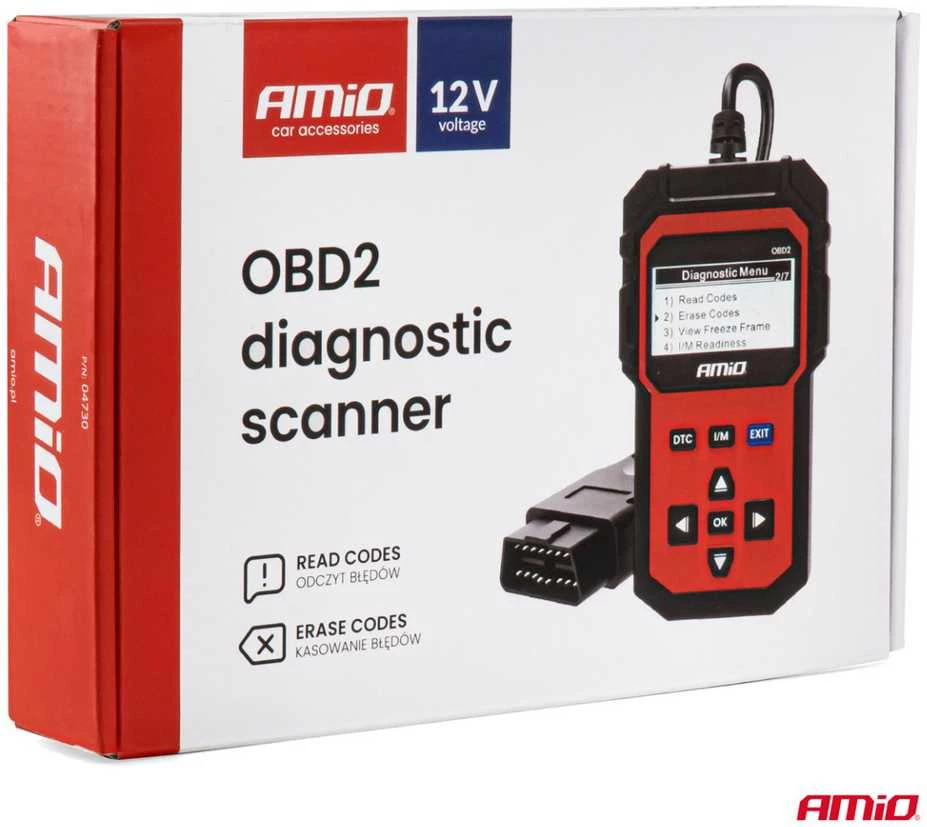OBD2 diagnostikos skaitytuvas AMIO-04730, 155×85×25 mm