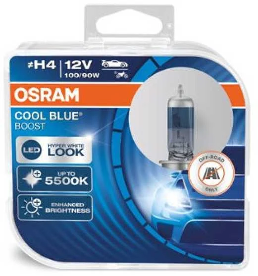 OSRAM H4 Cool Blue Boost lemputė pakuotėje