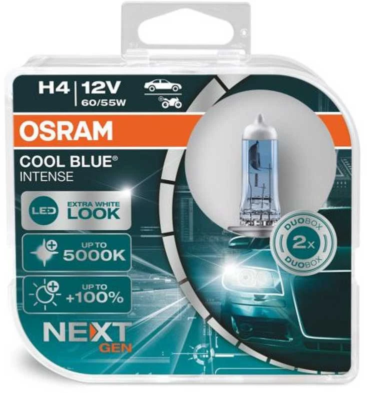 OSRAM Automobilinės lemputės COOL Mėlynas INTENSE H4 NEXT GEN 5000K 60/55W 12V P43T, 2vnt