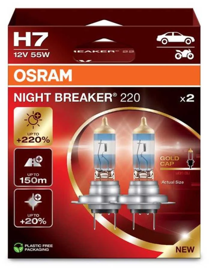 Osram lemputės Night Breaker ,+220%, H7, 55W,2 vnt, DUO 64210NB220