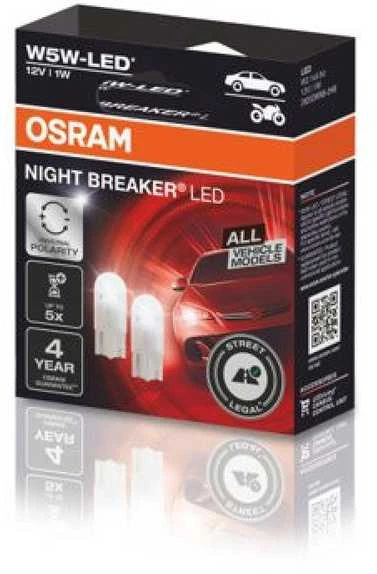 OSRAM Night Breaker W5W T10 LED lemputės 12V | Baltos | Teisėtos naudoti kelyje | 2 vnt.